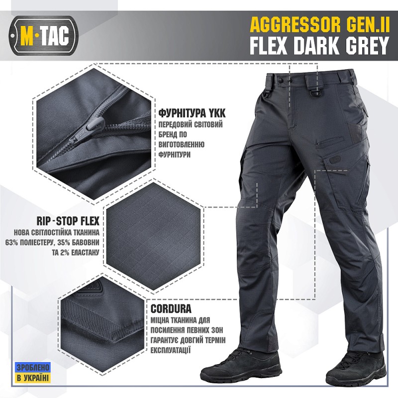 Штани M-Tac Aggressor Gen.II Flex Dark Grey Темно сірий