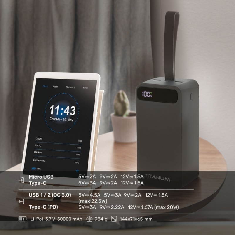 Батарея Power Bank TPB-741S 50000mAh 22,5W QC+PD Чорний