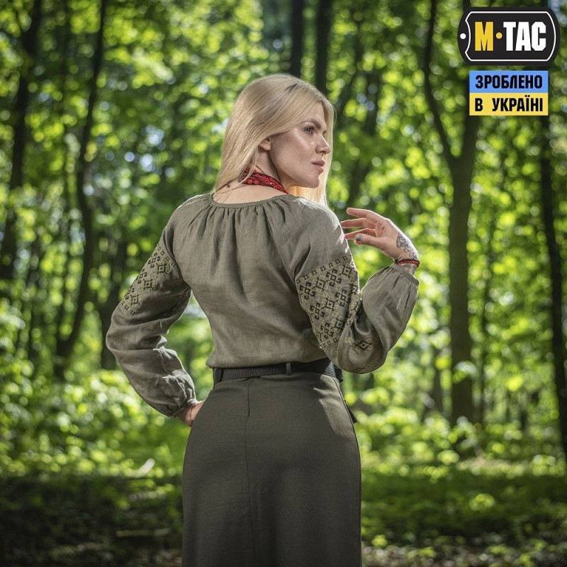 Вишиванка M-Tac 100% льон жіноча Олива