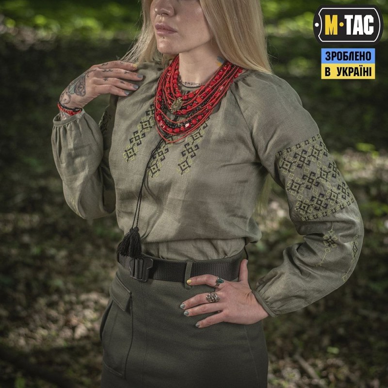 Вишиванка M-Tac 100% льон жіноча Олива