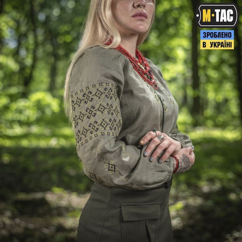 Вишиванка M-Tac 100% льон жіноча Олива