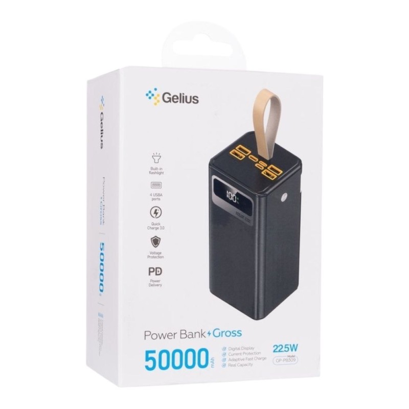 Повербанк Gelius Gross GP-PB309 50000mAh (QC+PD 22.5W/Led) Чорний