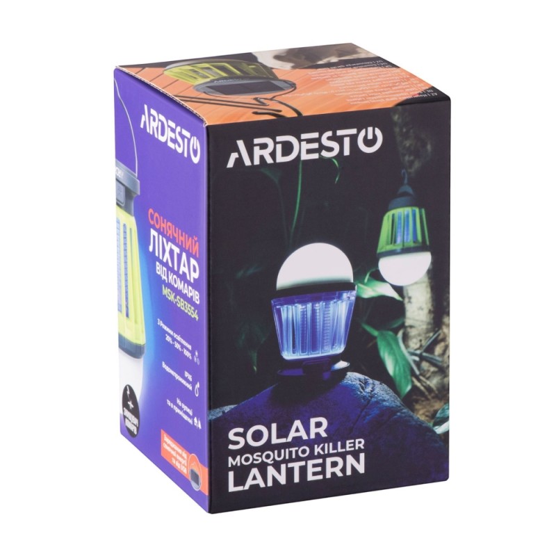 Ліхтар антимоскітний Ardesto 5 Вт (до 20год) USB-C, USB-A (сонячна батарея) Сіро-зелений