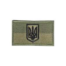 Нашивка (Прапорець на бейсболку, тризуб нитка чорна, липучка, 7,5*4,5 см) Олива