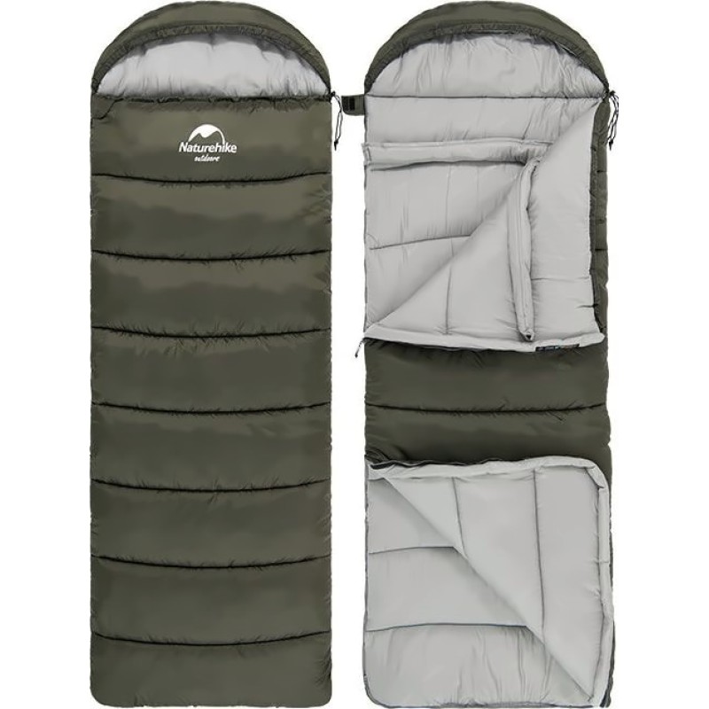 Спальник с капюшоном Naturehike U250S NH20MSD07, (0°C), левый Зеленый