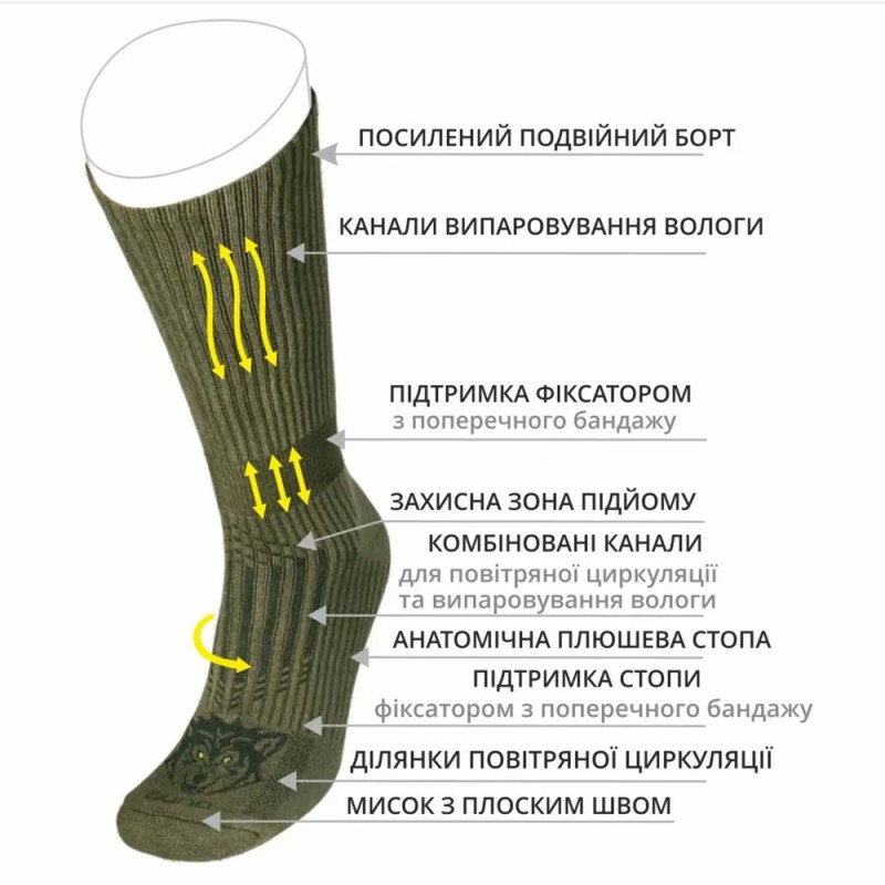 Шкарпетки чоловічі DUNA Hunter Socks "Вовк" Високі Хаки