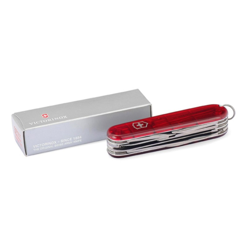 Ніж Victorinox Huntsman 91мм Червоний прозорий