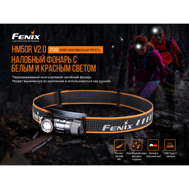Ліхтар налобний Fenix HM50R V2.0 Чорний