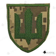 Шеврон "Сухопутні війська" липучка (тризуб зелена нитка) Піксель