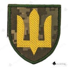 Шеврон "Сухопутні війська" липучка (тризуб  жовта нитка) Піксель