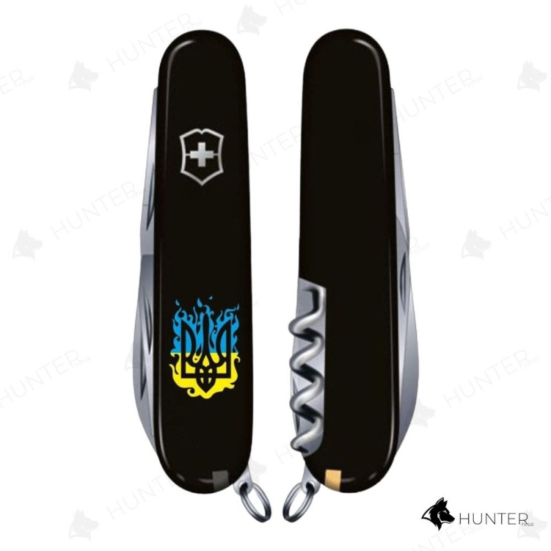 Ніж Victorinox Spartan Ukraine 91мм (12 функцій) Вогняний тризуб Чорний