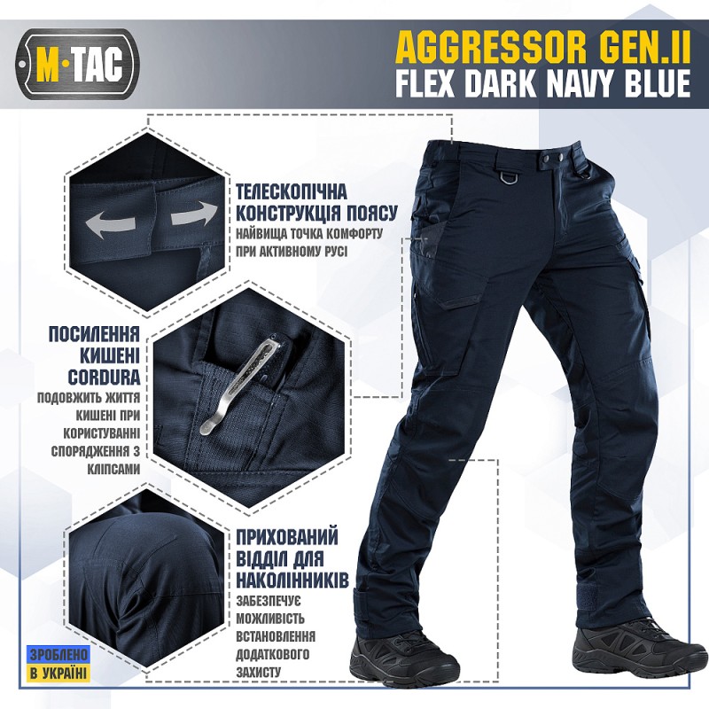 Штани M-Tac Aggressor Gen.II Flex Dark Navy Blue Темно синій