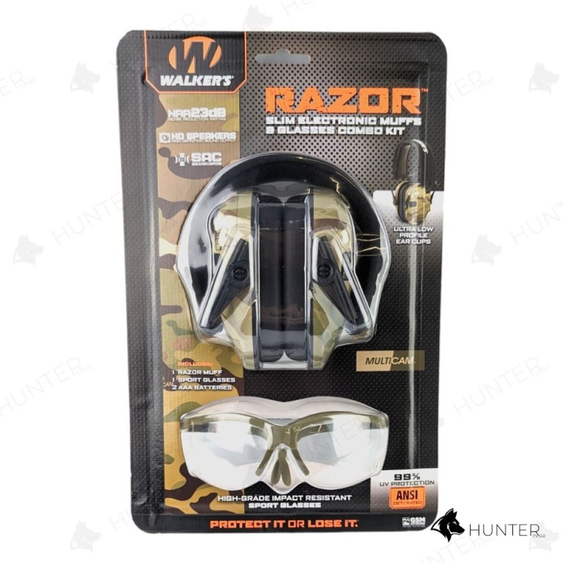 Наушники активные Walkers Razor Slim с защитными очками MultiCam